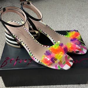 BETSEY JOHNSON Stripe & Neon Floral Heel Sandal
